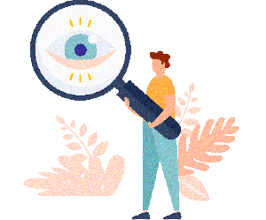 Image of a person holding a large magnifying glass to draw attention